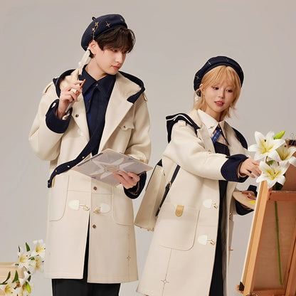 Genshin Impact Albedo theme navy beret styled in full outfit look for cosplay and themed fashion