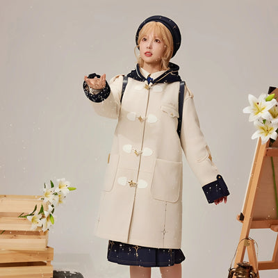 Male model wearing official Genshin Impact Albedo wool coat full body view