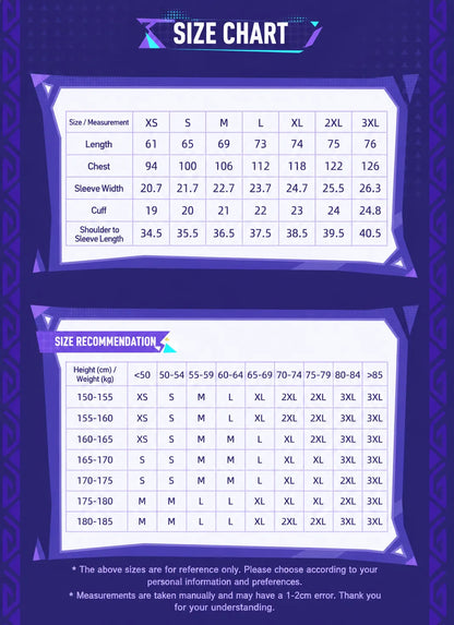 Genshin Impact Ororon T Shirt Size Chart and Measurement Guide