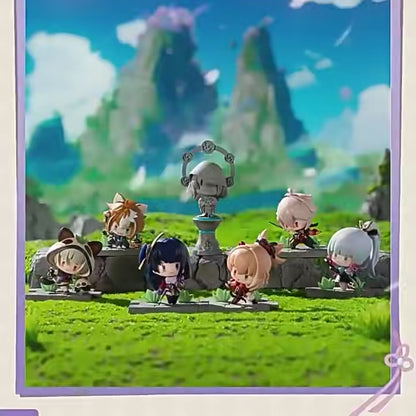 Genshin Impact Battlefield Heroes Inazuma blind box figure showcase video featuring Raiden Shogun Yoimiya Ayaka Kazuha Gorou and Sayu themed displays