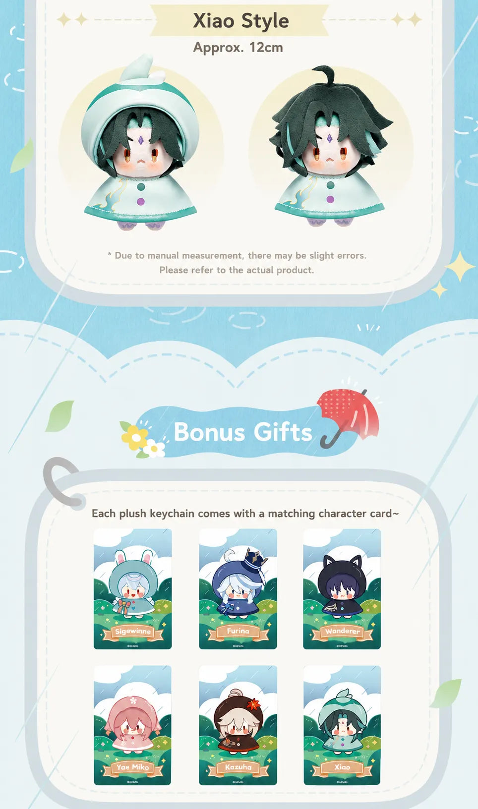 Bonus Character Card Gift Included with Plush Keychains