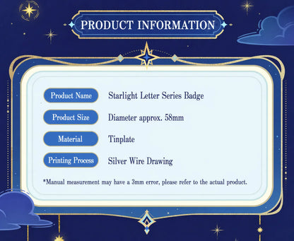 Genshin Impact badge size reference approximately 58mm diameter