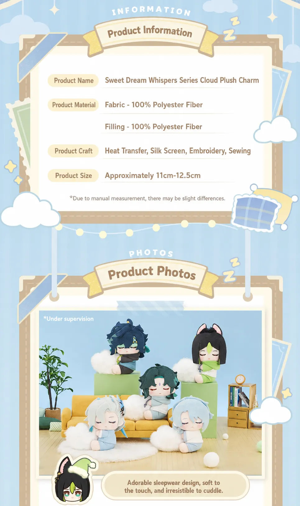 Sweet Dream Whispers Plush Charm Material and Product Information