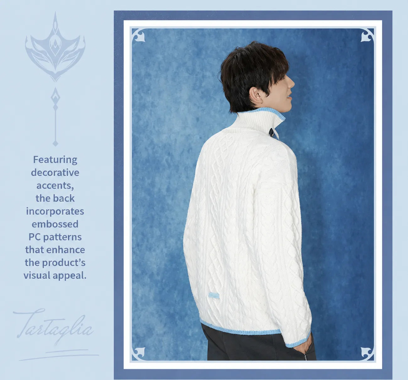 Tartaglia white cable-knit sweater back design with textured knit pattern