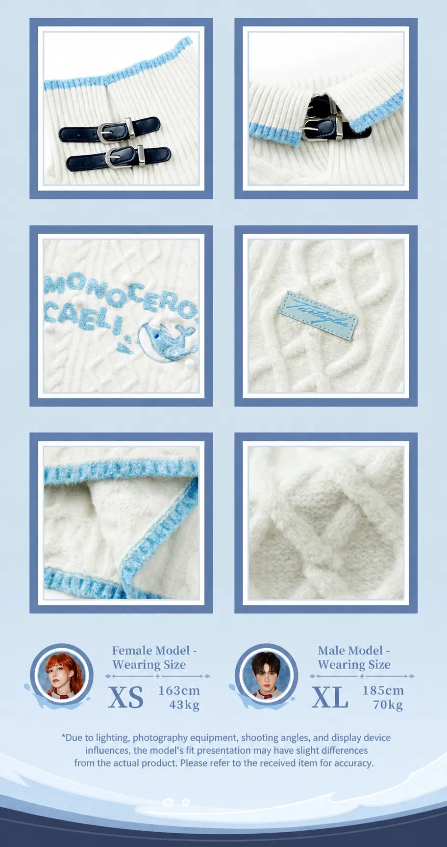 Tartaglia knit sweater close-up details including buckles embroidery trim and knit texture
