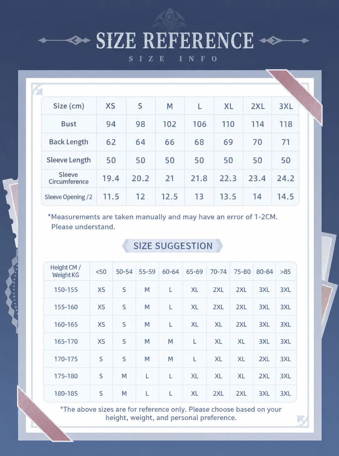 Tartaglia knit sweater size chart and size recommendations from XS to 3XL