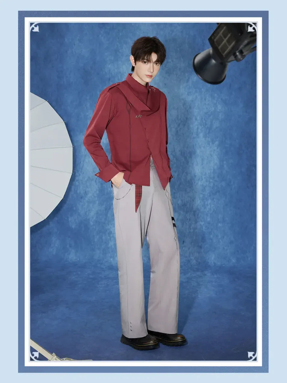 Tartaglia themed long-sleeve shirt collar and neckline details
