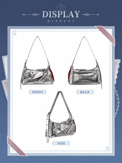 Tartaglia shoulder bag glossy silver PU material and red plaid trim details