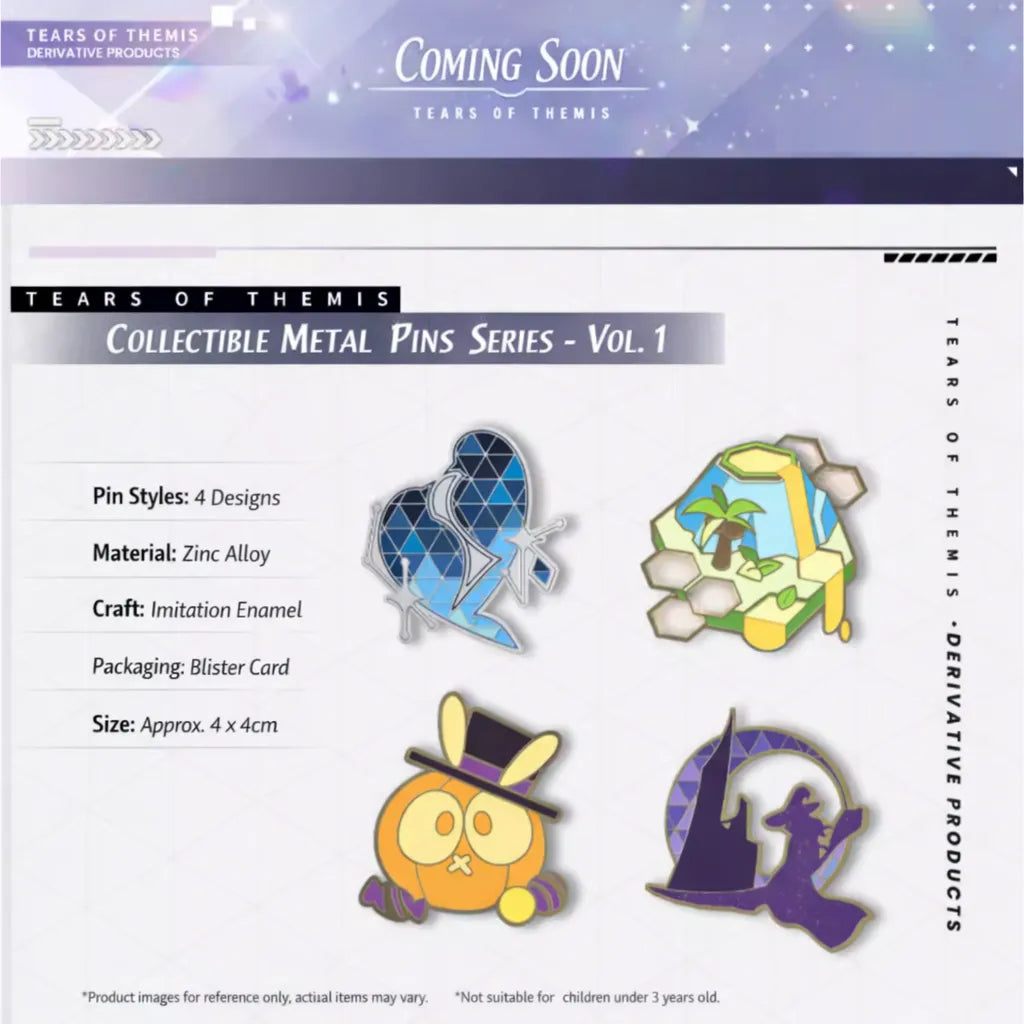 Tears of Themis Collectible Metal Pin Series Vol.1 zinc alloy enamel style anime pin badge about 4 x 4 cm