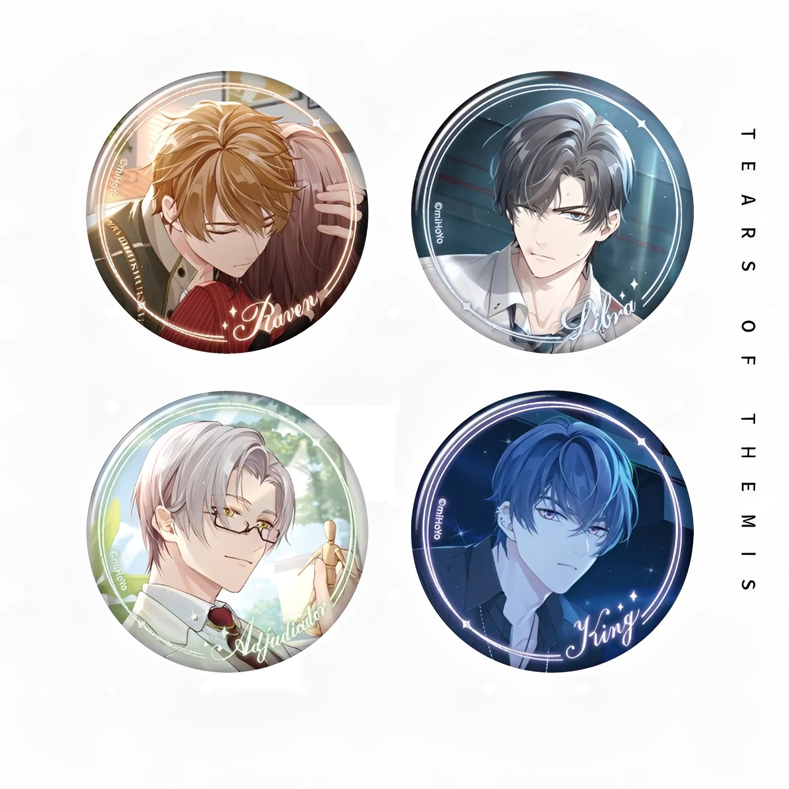 Tears of Themis Heartbeat Commemorative Series Vol.2 tinplate badges set featuring Artem Luke Marius and Vyn