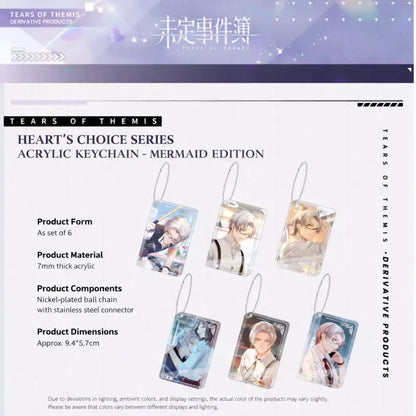 Tears of Themis Heartbeat Commemorative Series Vyn acrylic keychain product details showing size material and packaging