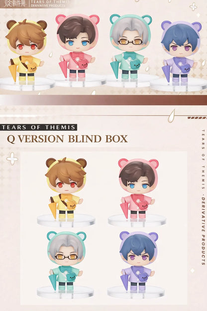 Tears of Themis Rainy Day Series chibi blind box figures display with Artem Wing Luke Pearce Marius von Hagen and Vyn Richter