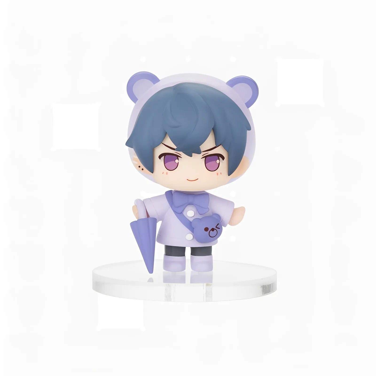 Tears of Themis Rainy Day Series chibi blind box figure of Vyn Richter wearing purple raincoat and holding umbrella