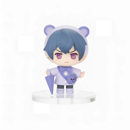 Tears of Themis Rainy Day Series chibi blind box figure of Vyn Richter wearing purple raincoat and holding umbrella