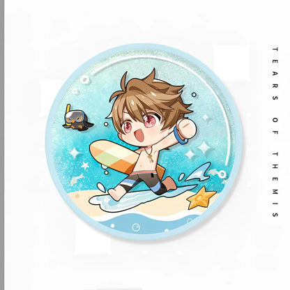 Tears of Themis Summer Series acrylic liquid sand coaster featuring Luke Pearce chibi beach design
