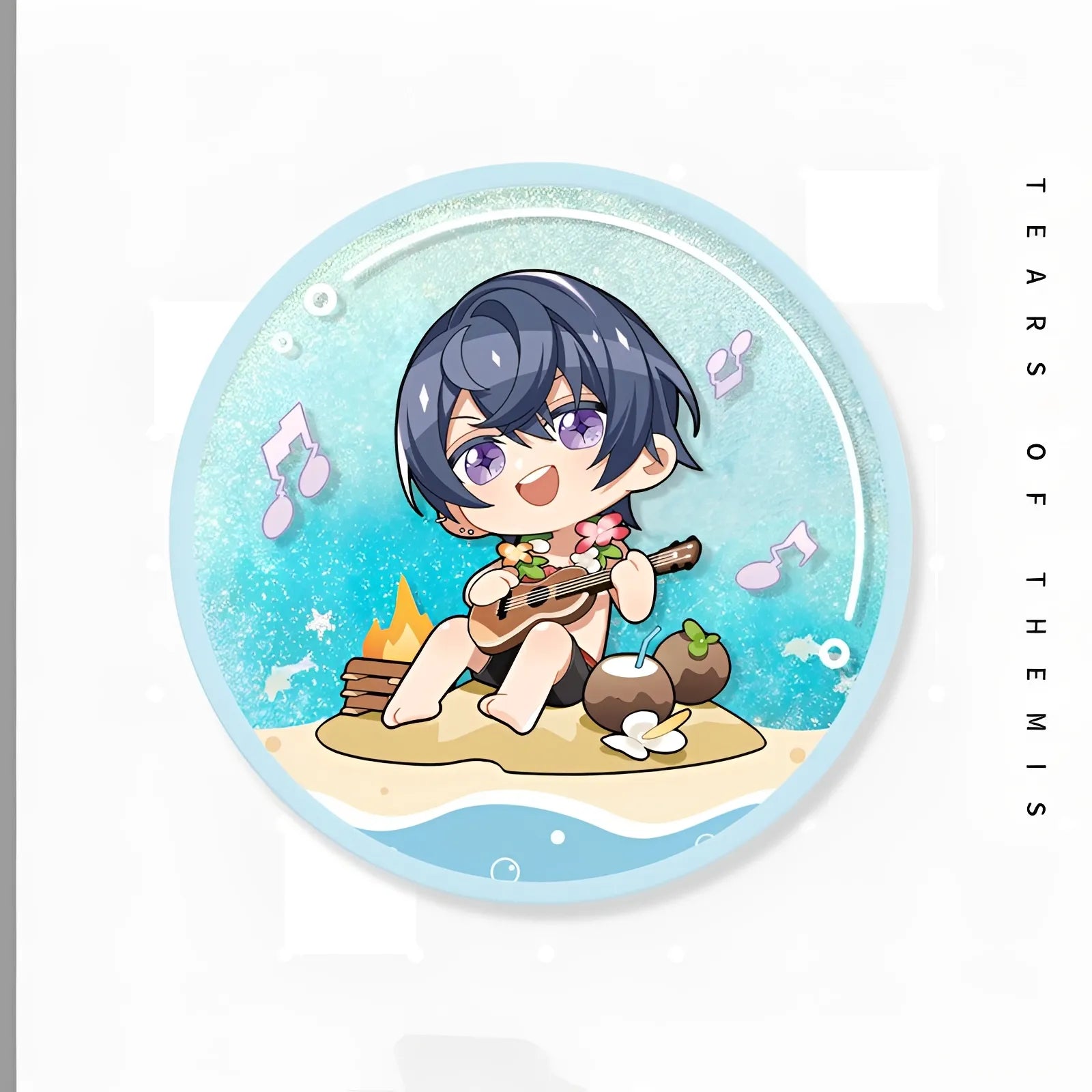 Tears of Themis Summer Series acrylic liquid sand coaster featuring Marius von Hagen chibi beach design