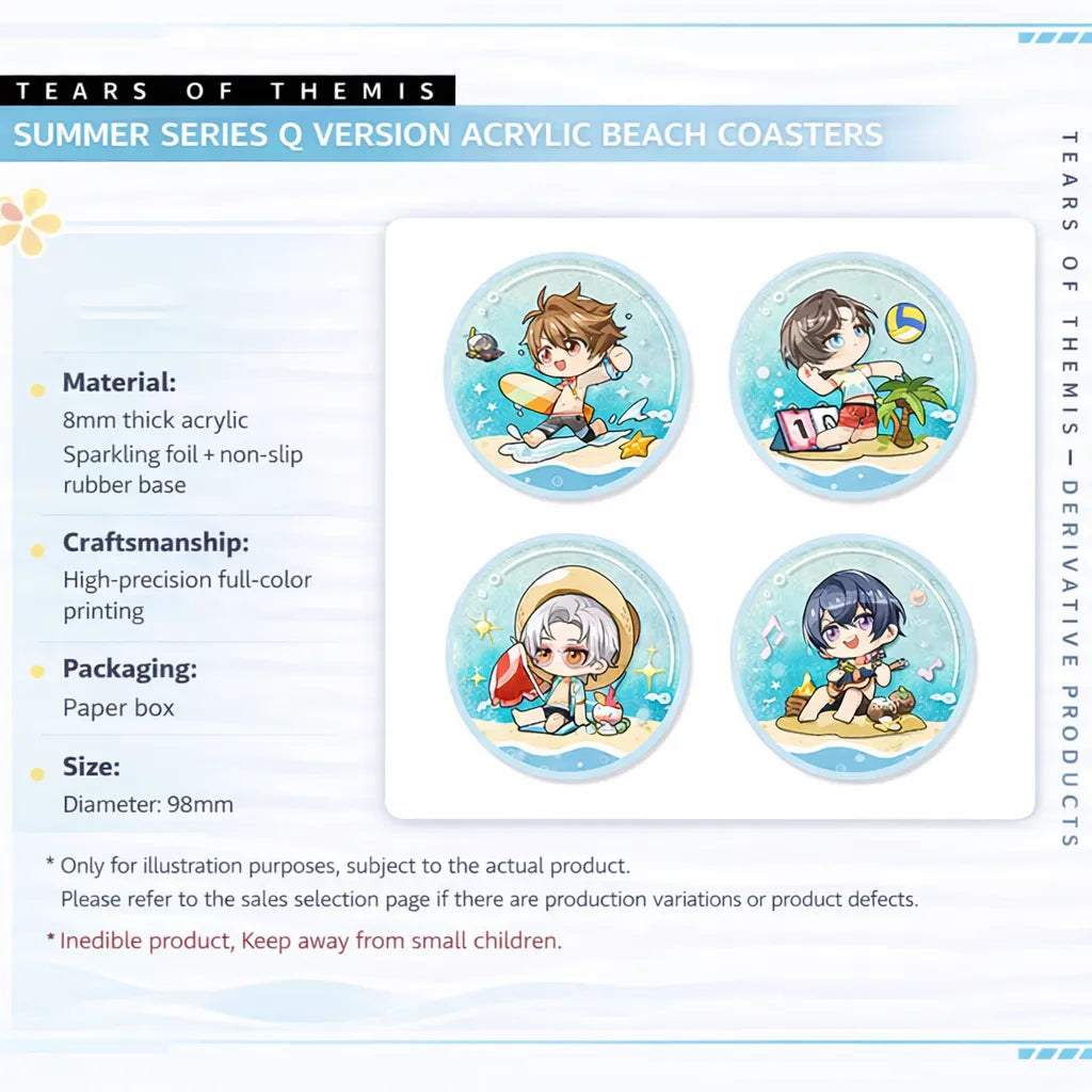 Tears of Themis Summer Series chibi acrylic liquid sand coaster product details with 8mm acrylic and silicone base