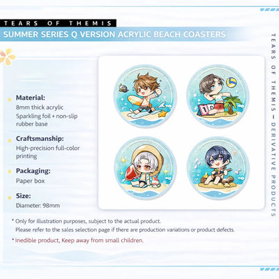 Tears of Themis Summer Series chibi acrylic liquid sand coaster product details with 8mm acrylic and silicone base