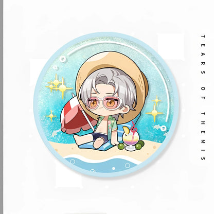 Tears of Themis Summer Series acrylic liquid sand coaster featuring Vyn Richter chibi beach design