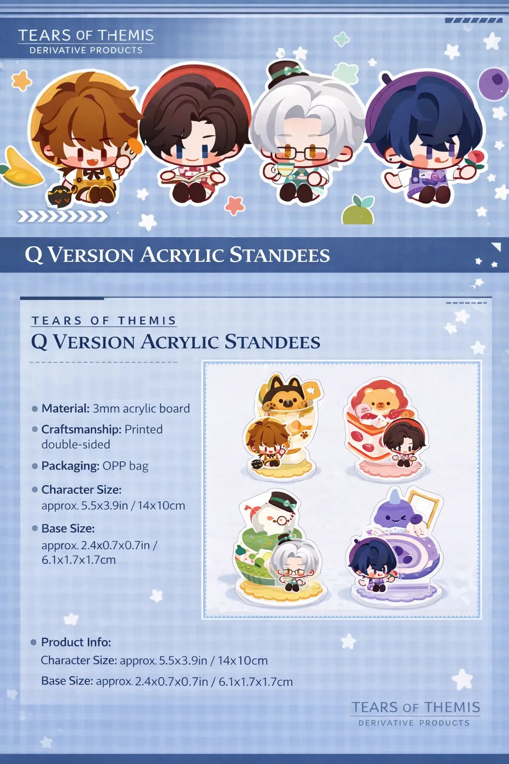 Tears of Themis Sweet Party series chibi acrylic stand product details size material packaging