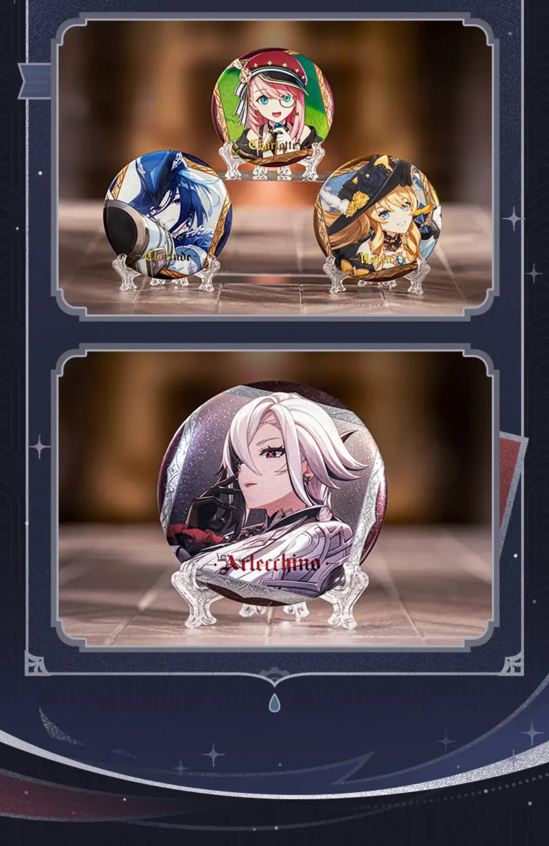 Arlecchino special edition badge from The Fatui Feast Series