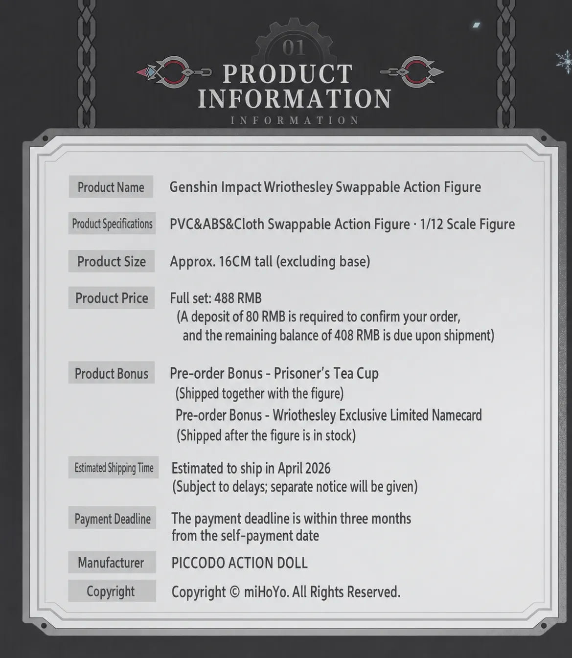 Wriothesley Action Figure Product Information Details