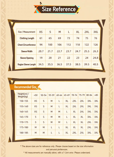 Genshin Impact Xilonen T Shirt Size Chart and Measurement Guide