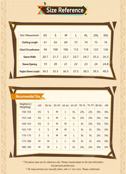Genshin Impact Xilonen T Shirt Size Chart and Measurement Guide
