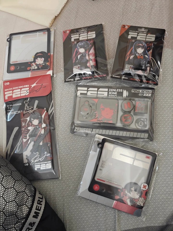 Customer photo of Zenless Zone Zero Yuanyan Engraved Series metal badge set showing multiple items received together